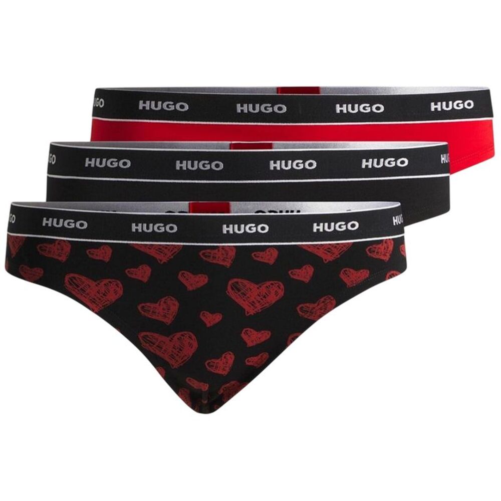 Hugo Womens/Ladies Heart Thong (Pack of 3) / Black/Red